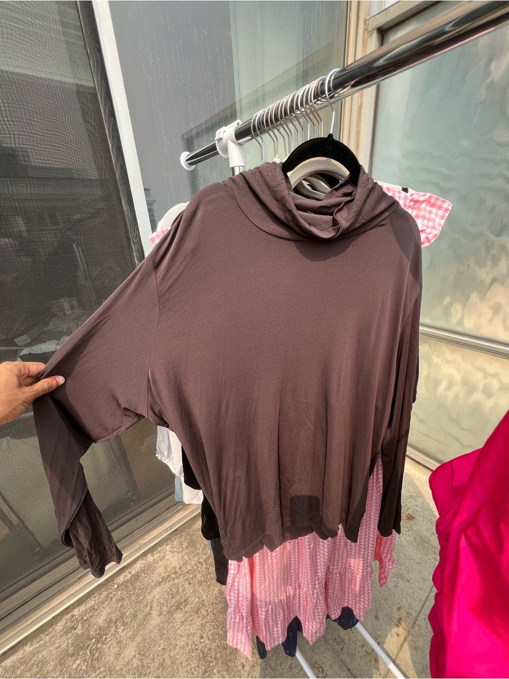 Eileen Fisher Brown Cowl Neck Lightweight Sweater